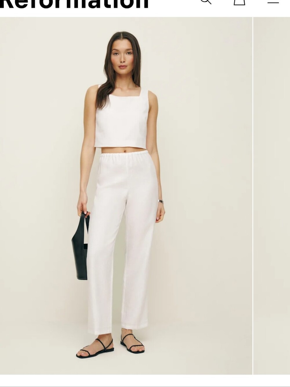 Reformation Remi Cropped Linen Pant Ivory - Size M